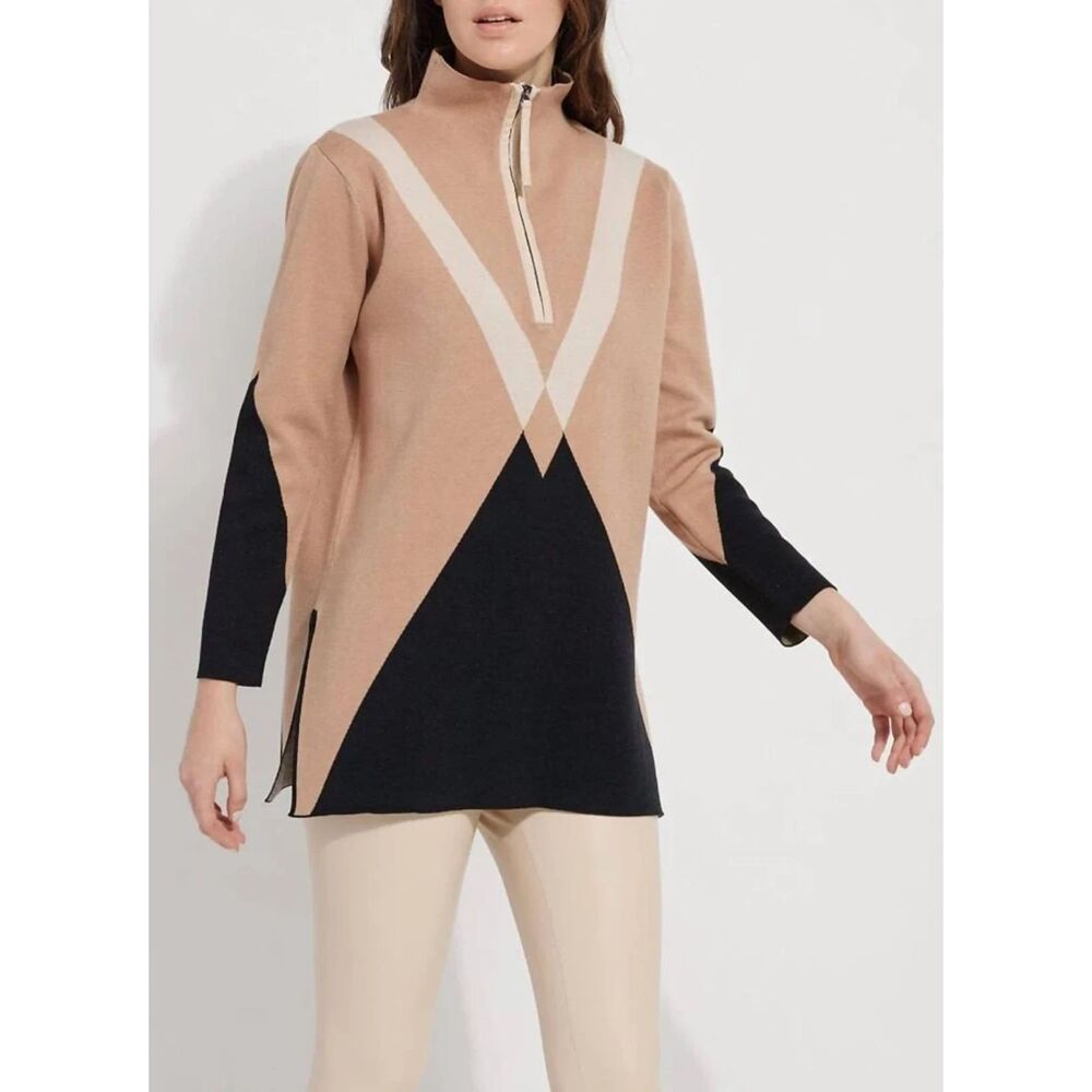 Lyssé Luxury Paloma Quarter Zip Pullover Placed Argyle Knit Colorblock XS